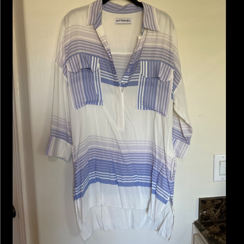 KITTENISH White and blue stripped shirt dress